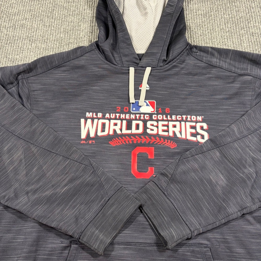 Majestic Hoodie Mens XL Cleveland Indians 2016 World Series Navy Blue MLB 8807